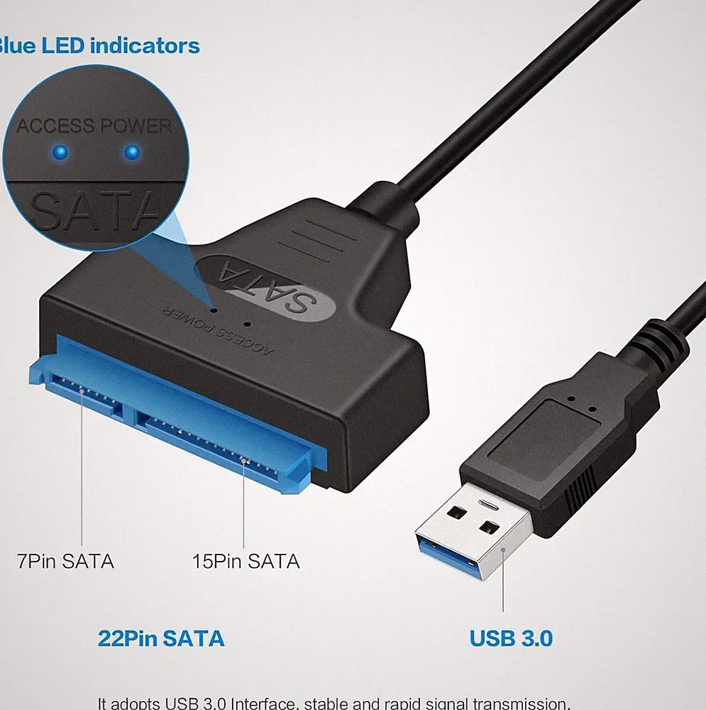 SATA to USB 3.0 Adapter Cable for 2.5 inch Hard Drive HDD/SSD Data Black