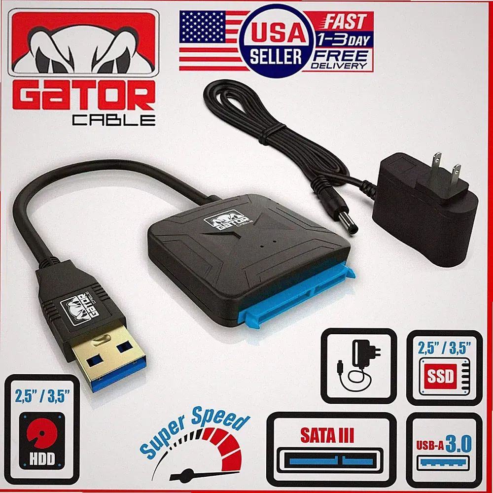 USB 3.0 to SATA Adapter for Hard Drive 2.5" 3.5" HDD SSD with 12V 2A Power