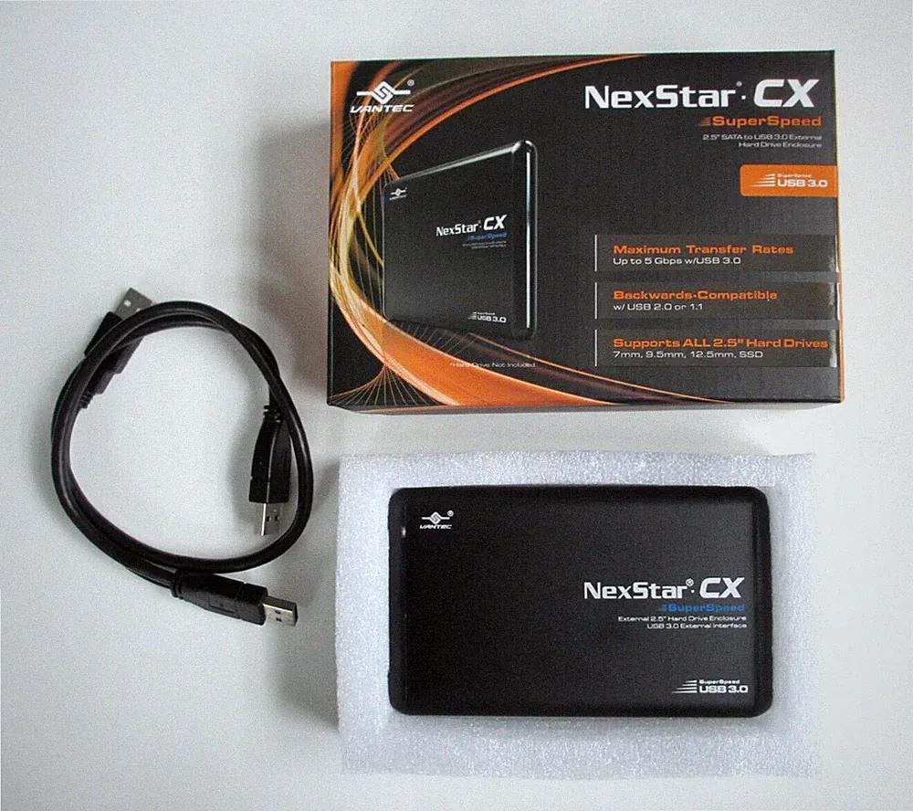 Vantec NexStar CX Ext. 2.5” SATA to USB 3.0 Hard Drive Enclosure (NST-200S3-BK)